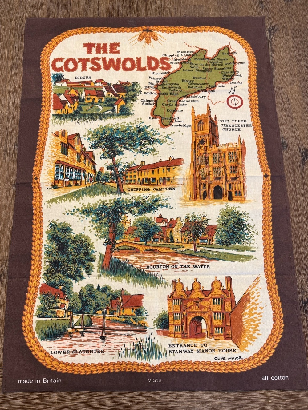 Vintage Retro Tea Towel Traditional Cotswolds All Cotton Made in Britain